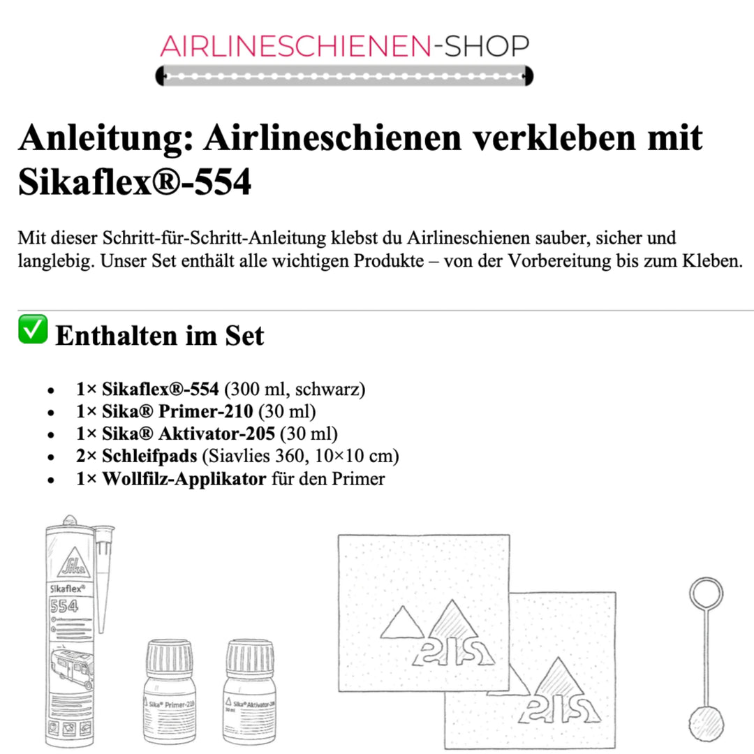Schritt-für-Schritt-Anleitung für Airlineschienen verkleben mit Sikaflex