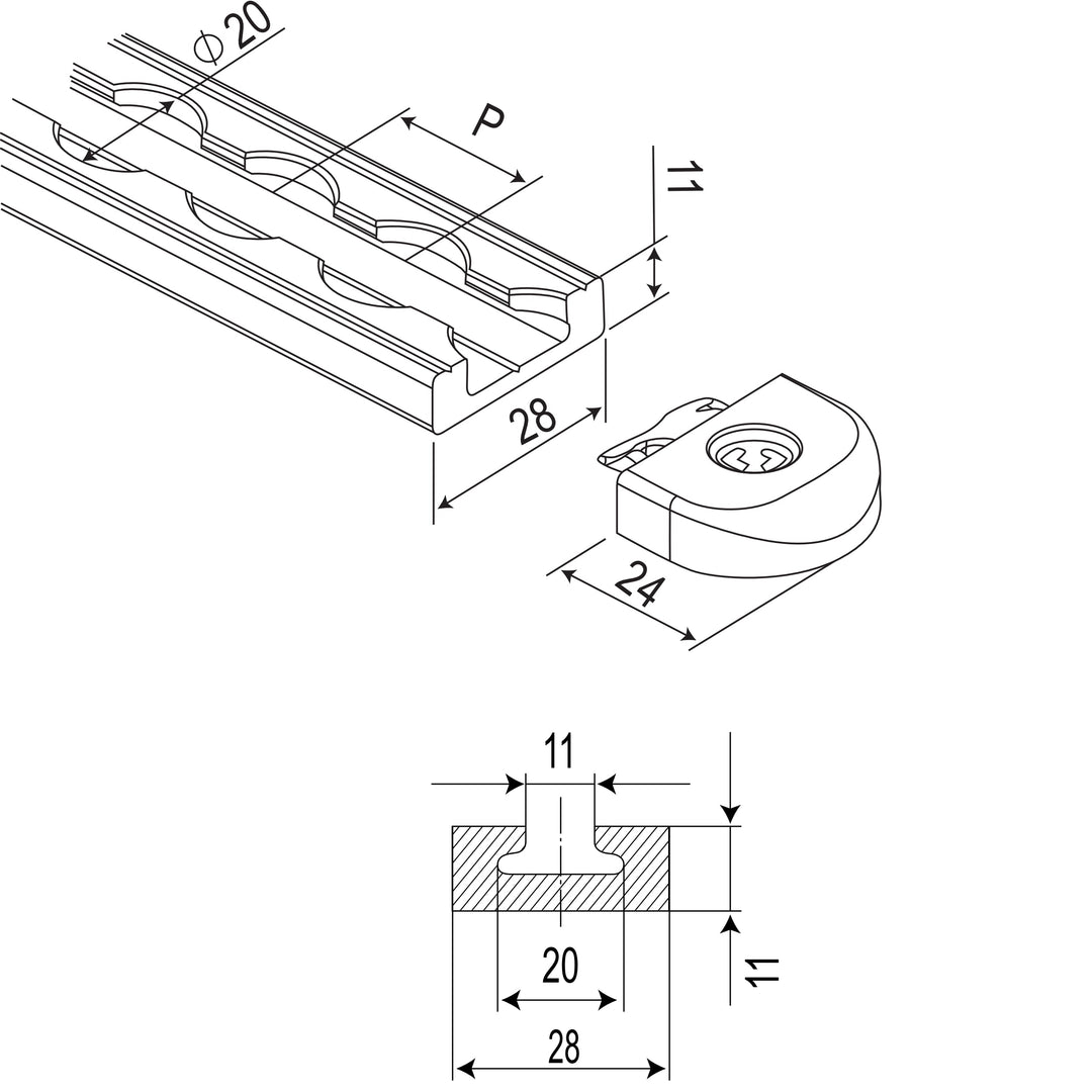 Airlineschienen-Set zur Befestigung am Hardtop des Wrangler JK oder JKU