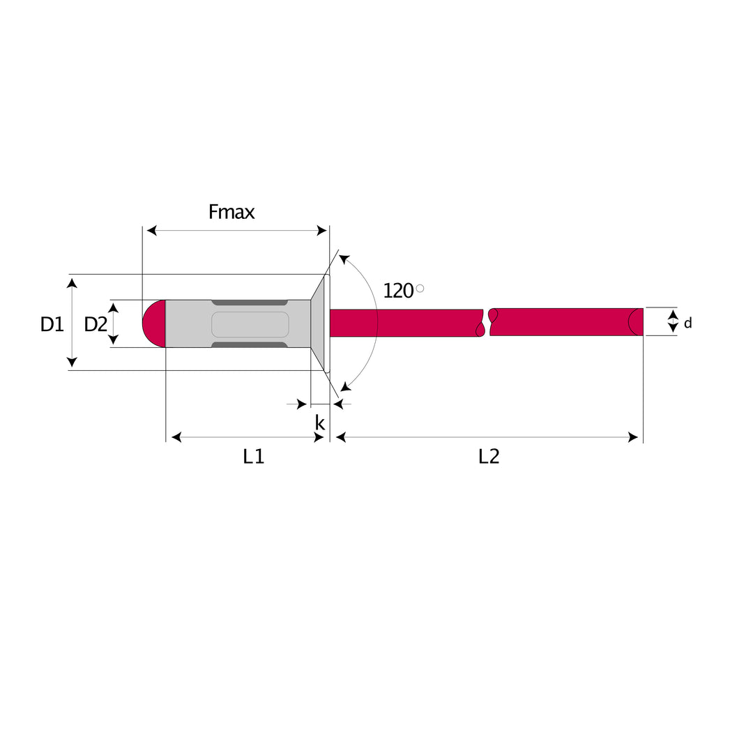 Senkkopf-Blindnieten, 3,2 x 8 mm, A2, Edelstahl Senkkopf-Blindnieten, 3,2 x 8 mm, A2, Edelstahl