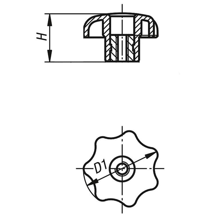 Sterngriffmutter mit M10 Durchgangsbohrung, 50mm Sterndurchmesser